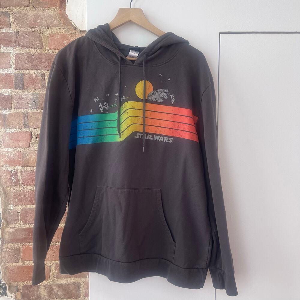 Star Wars Men's XXL Hoodie Pullover Black Retro Sunset Graphic Sweatshirt